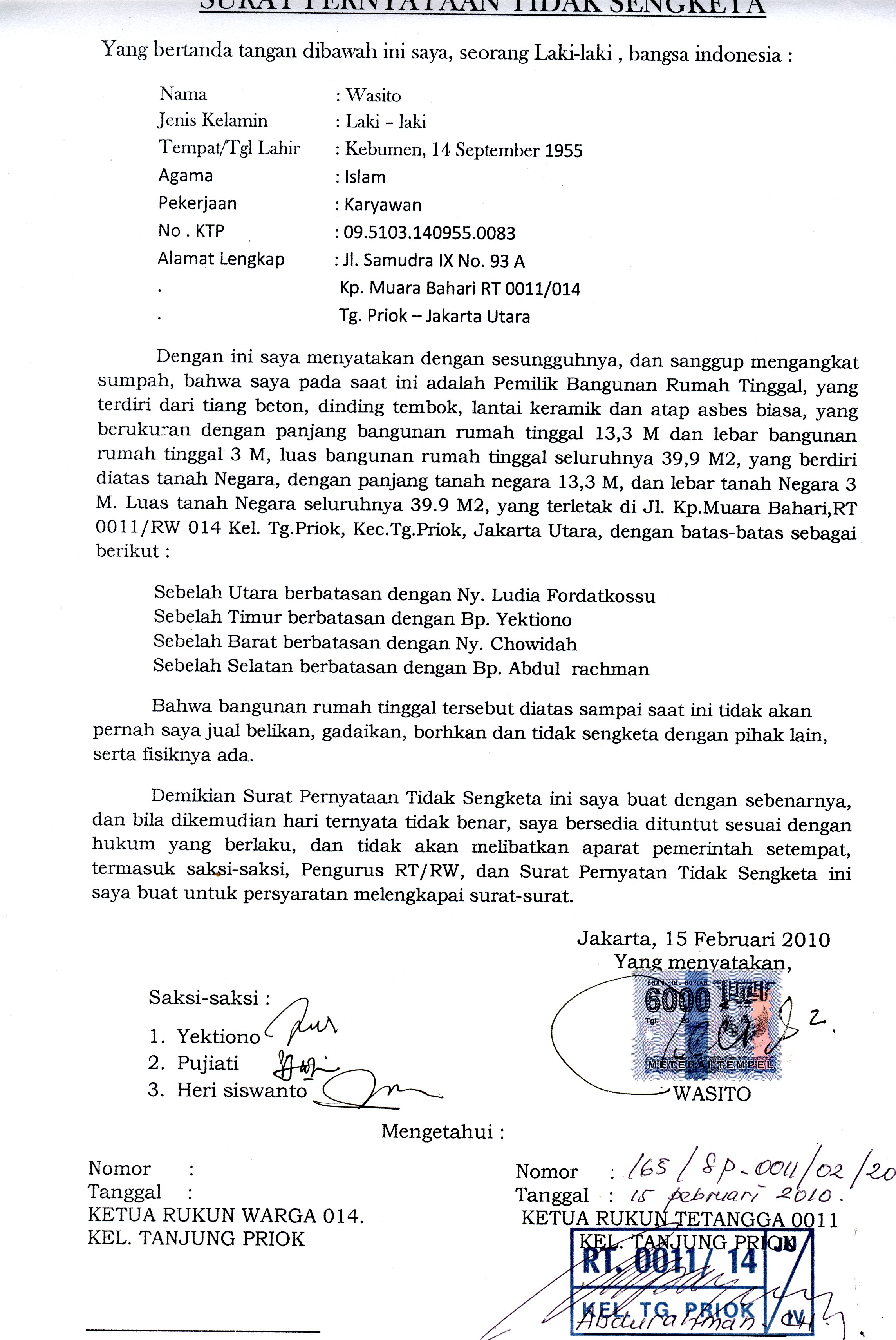 Contoh surat Rumah tidak sengketa | info-MASYARAKAT'11